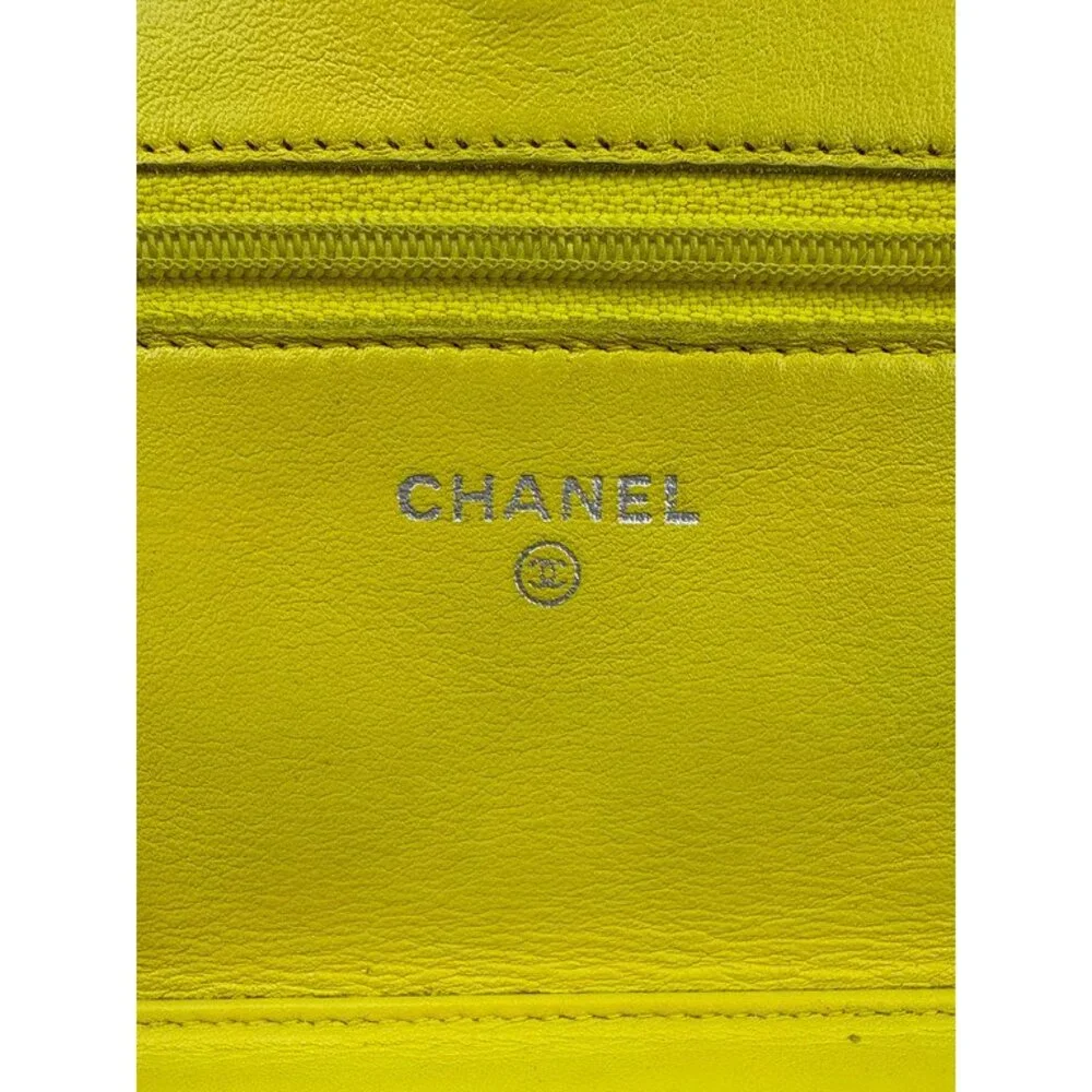 CHANEL Neon Yellow Patent Wallet On Chain Acrylic CC SHW